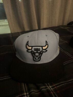 Embroidered Bull Logo Snapback Hat - Light Gray & Black